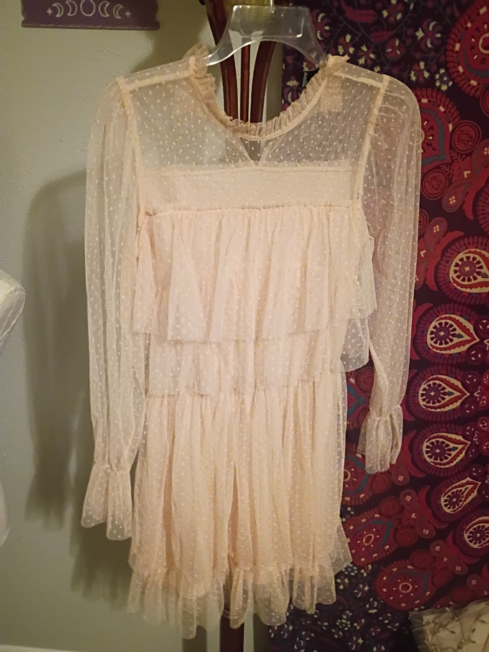 Sheer Swiss Dot Ruffle Mini Dress in Light Blush